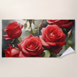 ヴィンテージかわいらし赤のバラの水の色絵画の ビーチタオル