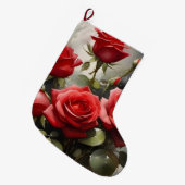 ヴィンテージかわいらし赤のバラの水の色絵画の ラージクリスマスストッキング (正面 (吊り時))