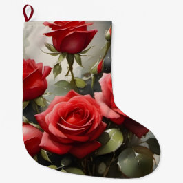 ヴィンテージかわいらし赤のバラの水の色絵画の ラージクリスマスストッキング