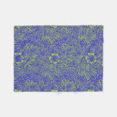 ヴィンテージかわいらし青石灰緑色花柄 フリースブランケット (正面(横))