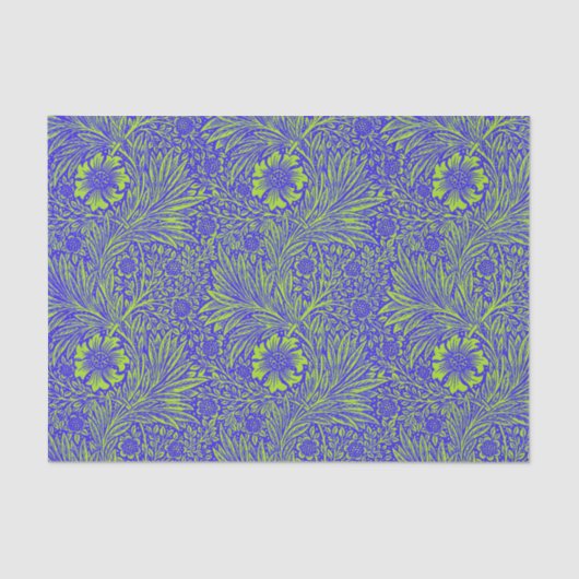 ヴィンテージかわいらし青石灰緑色花柄 薄葉紙 (正面)