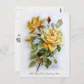 ヴィンテージかわいらし黄色のバラ独自の挨拶を追加 ポストカード (正面/裏面)