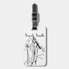 ヴィンテージかレトロのスキー女性Personalised Luggage Tag ラゲッジタグ