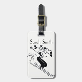 ヴィンテージかレトロのスキー女性Personalised Luggage Tag ラゲッジタグ