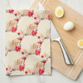 ヴィンテージかレトロのバレンタインの天使 キッチンタオル (四つ折り)