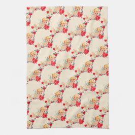 ヴィンテージかレトロのバレンタインの天使 キッチンタオル