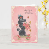 ヴィンテージがよくなる-プードルが花をもたらす。 カード (黄色い花)