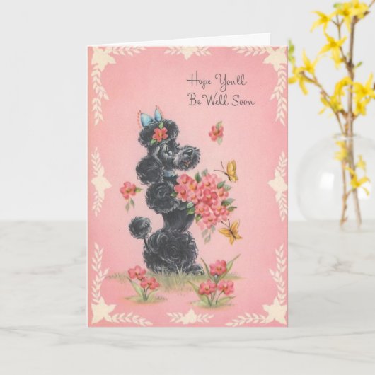 ヴィンテージがよくなる-プードルが花をもたらす。 カード (黄色い花)