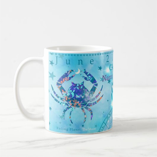 ヴィンテージがん〔占星術の〕十二宮図徴候パーソナライズされた青 コーヒーマグカップ (左)