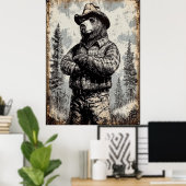 ヴィンテージがクマの高解像度をスモーク ポスター (ホームオフィス)