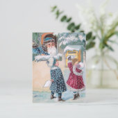 ヴィンテージがサンタに雪の中で手紙を送る ポストカード (スタンド正面)