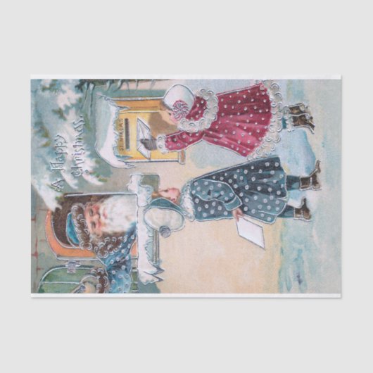 ヴィンテージがサンタに雪の中で手紙を送る 薄葉紙 (正面)