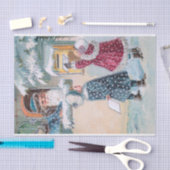 ヴィンテージがサンタに雪の中で手紙を送る 薄葉紙 (クラフト)