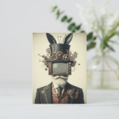 ヴィンテージがテレビを頭にうさぎ耳に掲げる男 ポストカード (スタンド正面)