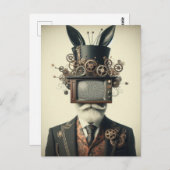 ヴィンテージがテレビを頭にうさぎ耳に掲げる男 ポストカード (正面/裏面)