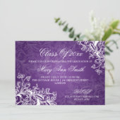 ヴィンテージが卒業パーエレガントティーの紫を渦巻く 招待状 (スタンド正面)