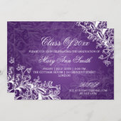 ヴィンテージが卒業パーエレガントティーの紫を渦巻く 招待状 (正面/裏面)