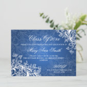 ヴィンテージが卒業パーテエレガントィーの青に渦巻く 招待状 (スタンド正面)
