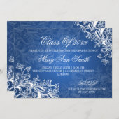 ヴィンテージが卒業パーテエレガントィーの青に渦巻く 招待状 (正面/裏面)