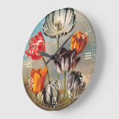 ヴィンテージが変化するチューリップが咲く景色 ラージ壁時計 (傾斜)