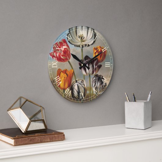 ヴィンテージが変化するチューリップが咲く景色 ラージ壁時計 (オフィス)