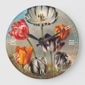 ヴィンテージが変化するチューリップが咲く景色 ラージ壁時計 (正面)