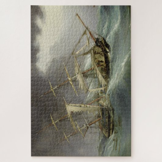 ヴィンテージが嵐の間に帆船を破壊絵画した ジグソーパズル (縦)