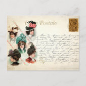 ヴィンテージが帽子をかぶって手書き入力を行うフランスの女性 ポストカード (正面)