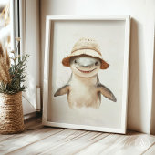 ヴィンテージが微笑む白絵を描サメの海魚 ポスター