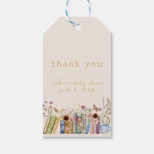 ヴィンテージが新しいチャプター赤ちゃんシャワーを予約 ギフトタグ (正面)