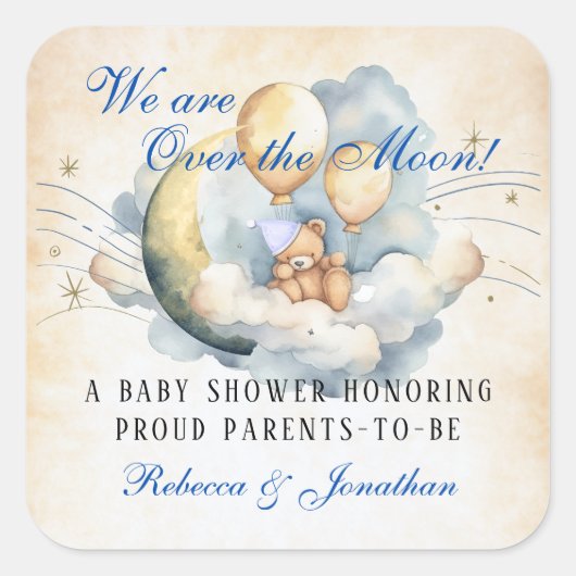 ヴィンテージが月の赤ちゃんシャワーを浴びる スクエアシール (正面)