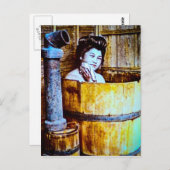 ヴィンテージが木桶に浸かる姿 ポストカード (正面/裏面)