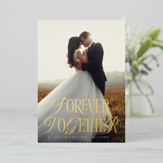 ヴィンテージが永遠に一緒結婚に発表 箔招待状 (立ち正面)