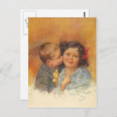 ヴィンテージが頬のキスを盗む可愛い少年 ポストカード (正面/裏面)