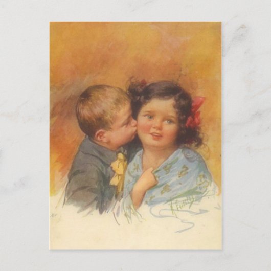 ヴィンテージが頬のキスを盗む可愛い少年 ポストカード (正面)