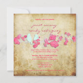 ヴィンテージが鳥やカラフルの花を愛する 招待状 (裏面)