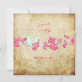 ヴィンテージが鳥やカラフルの花を愛する 招待状 (正面)