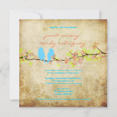 ヴィンテージが鳥やカラフルの花を愛する 招待状 (裏面)