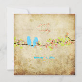 ヴィンテージが鳥やカラフルの花を愛する 招待状 (正面)