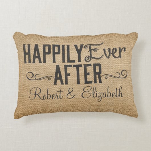 ヴィンテージがBurlapの後ずっと幸せに アクセントクッション (正面)