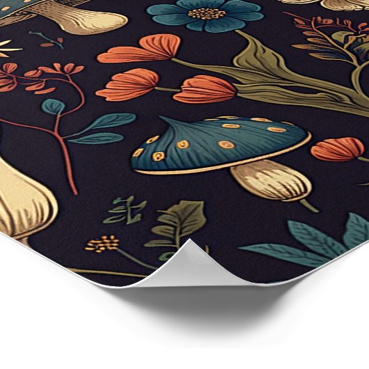 ヴィンテージきのこ花デザイン芸術 ポスター (角)