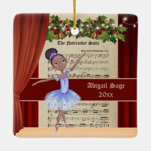 ヴィンテージくるみクラッカーシート音楽とバレリーナ セラミックオーナメント (裏面)