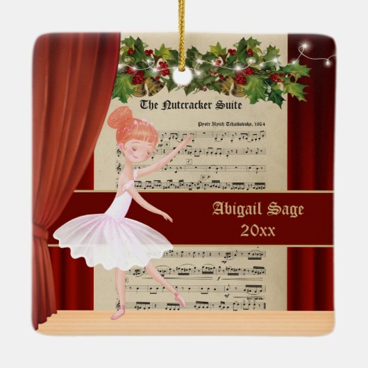 ヴィンテージくるみクラッカーシート音楽とバレリーナ セラミックオーナメント (裏面)