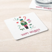 ヴィンテージくるみクラッカージュエルトーンハッピーホリデー スクエアペーパーコースター (アングル)