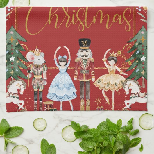 ヴィンテージくるみ割りフェスティバルメリークリスマス キッチンタオル (折り畳み)