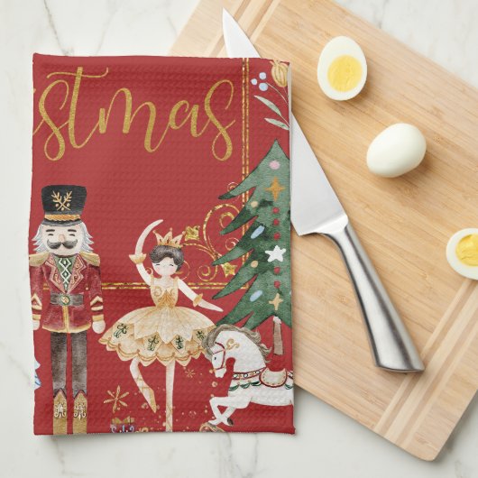 ヴィンテージくるみ割りフェスティバルメリークリスマス キッチンタオル (四つ折り)