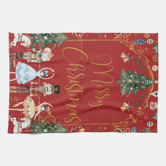 ヴィンテージくるみ割りフェスティバルメリークリスマス キッチンタオル (横)