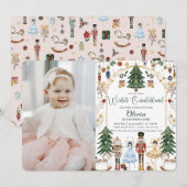 ヴィンテージくるみ割り冬オネダーランド1歳の誕生日 招待状 (正面/裏面)