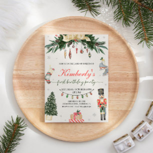 ヴィンテージくるみ割り冬オネダーランド1歳の誕生日 招待状