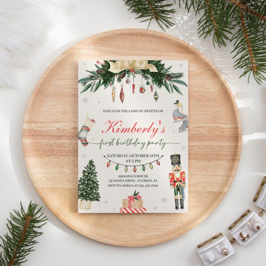 ヴィンテージくるみ割り冬オネダーランド1歳の誕生日 招待状